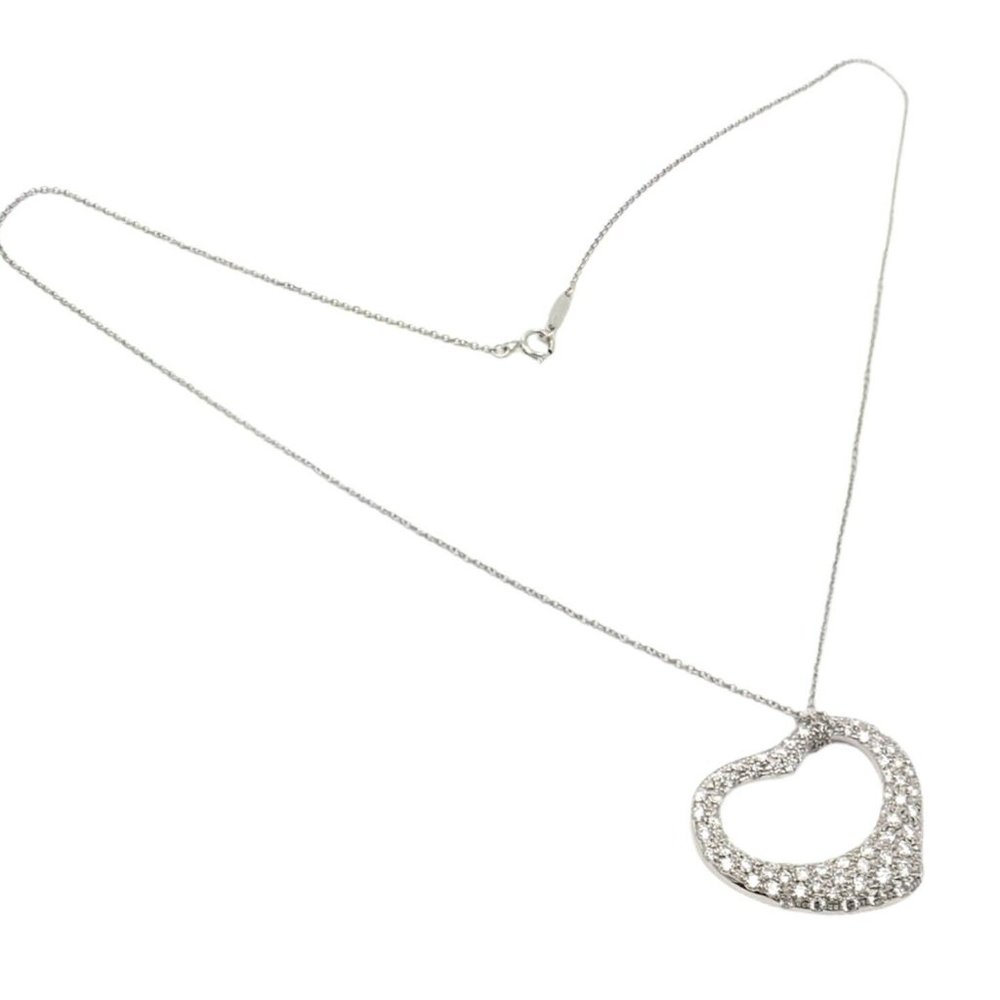 Authentic! Tiffany & Co Elsa Peretti Platinum Diamond Large Open Heart Necklace - Picture 2 of 9